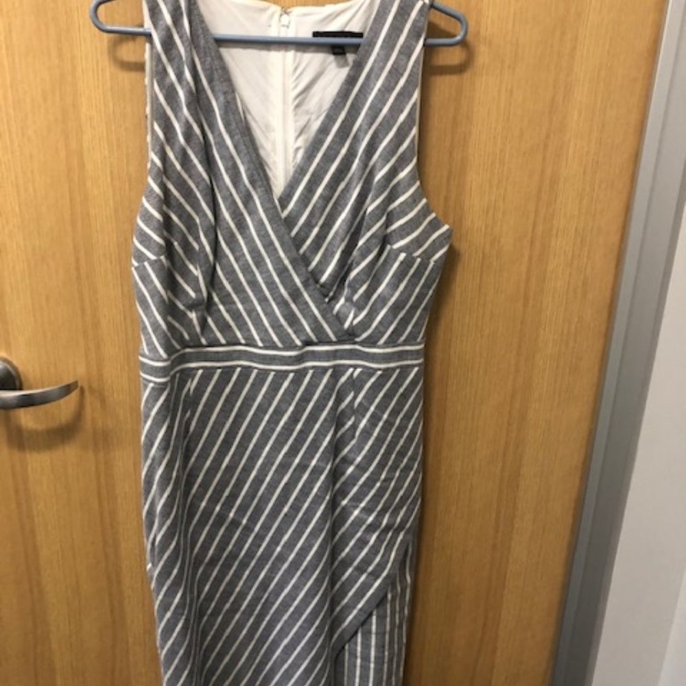Banana Republic Linen Size 14 Sleevless Dress Bi Bolor Grey and White